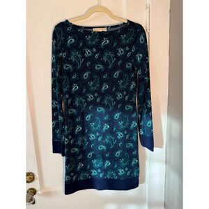 Michael Kors Long Sleeve Paisley Teal Blue and Green Dress